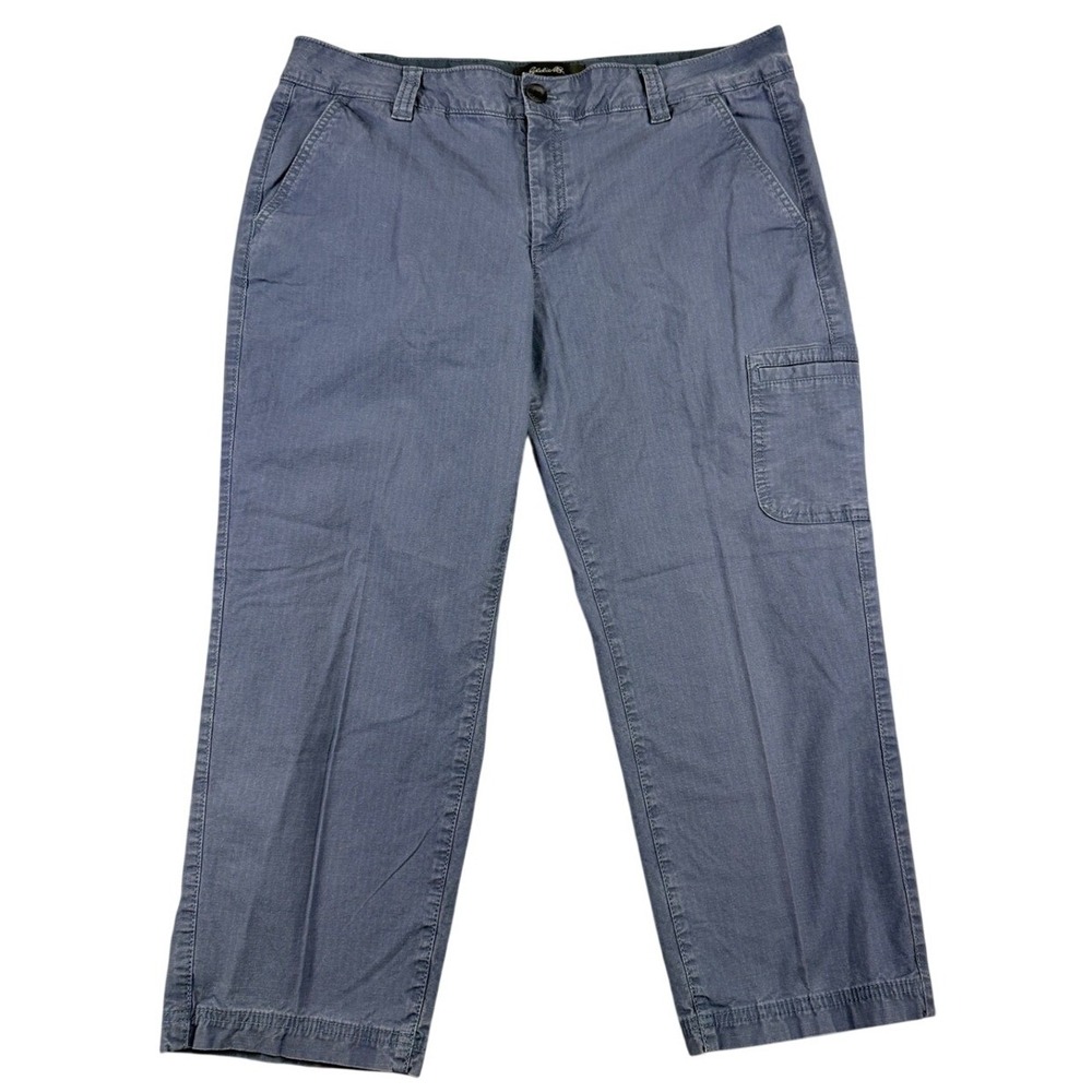 Eddie Bauer Womens 14 Blue Cargo Pants Straight Leg Cotton Stretch Utility Chino